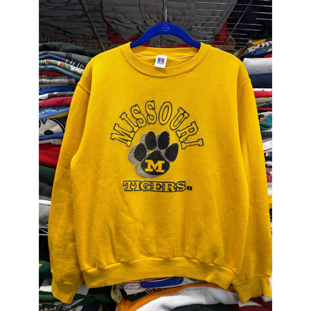 Vintage Russell Athletic Missouri Tigers Sweatshirt Gold Yellow USA Made Small